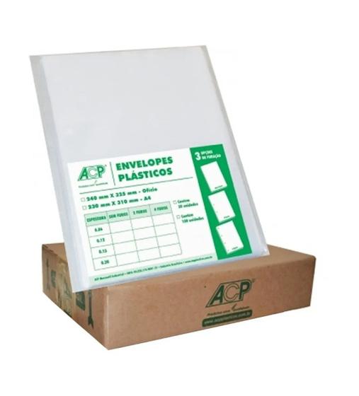 Imagem de Kit 10 Pct Com 100 Envelopes Plásticos Ofício 4 Furos 0,12mm Acp