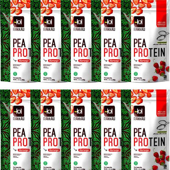 Imagem de Kit 10 Pea Protein Morango Rakkau 600g - Vegano - Proteína