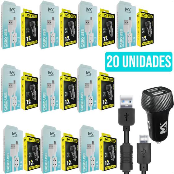 Imagem de Kit 10 Peças Carregador Veicular Turbo 3.0 Cabo Micro Usb 1.5m V8