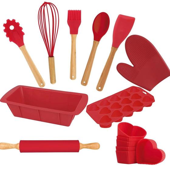 Imagem de Kit 10 Pecas com Utensilios de Cozinha em Silicone Vermelho  Mor 