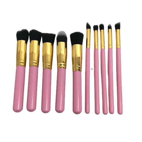Imagem de Kit 10 Peças Pincel para Maquiagem Rosa Com Cerdas Sintética e Macia Kabuk