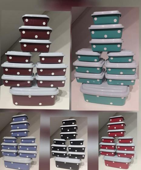 Kit 10 peças potes poa retangulares tampa branca Menor preço em Kit 10 peças potes poa retangulares tampa branca