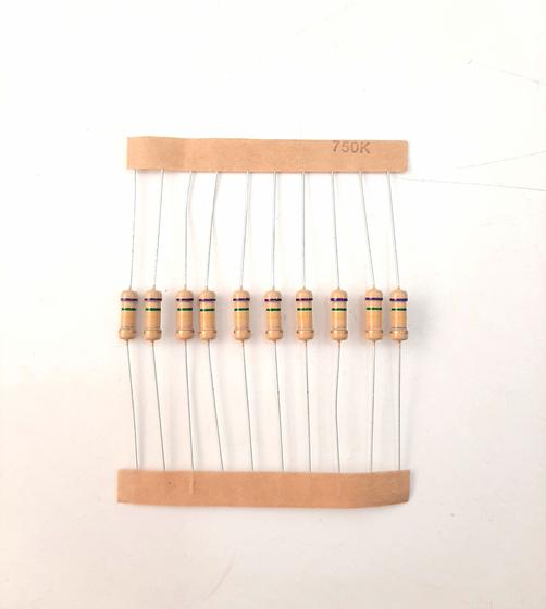 Imagem de Kit 10 Peças Resistor Filme De Carbono 750k 1/2w 5%