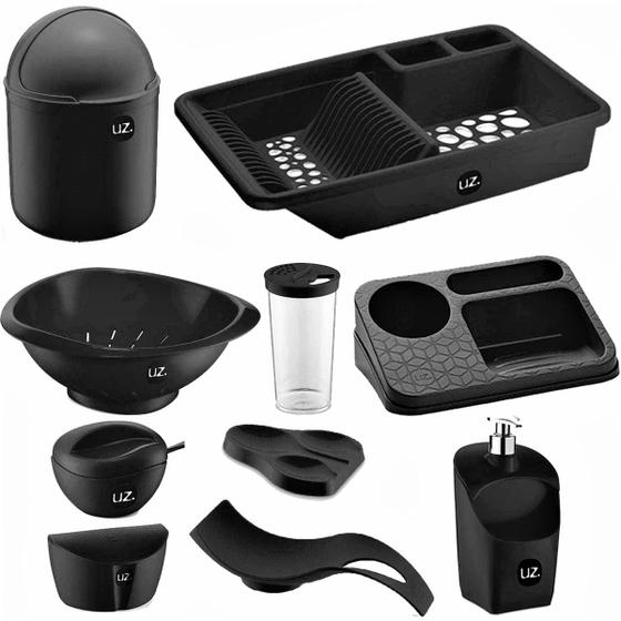 Kit 10 Peças Utensílios Para Cozinha Com Lixeira e Escorredor de Louças Bpa Free UZ Menor preço em Kit 10 Peças Utensílios Para Cozinha Com Lixeira e Escorredor de Louças Bpa Free UZ