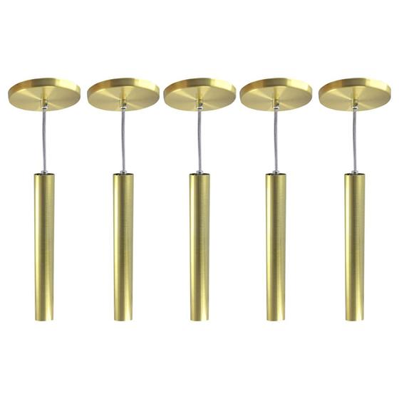 Imagem de Kit 10 Pendente Luminária Tubo Dourado Cabo Cristal 30 Cm