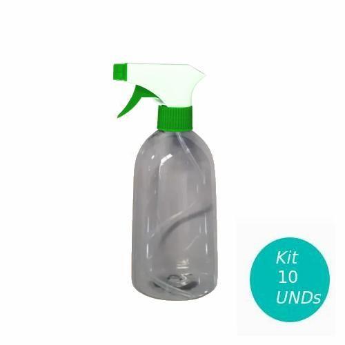 Imagem de Kit 10 pet borrifador pulverizador válvula 500ml verde