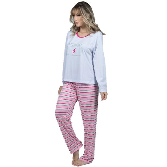 Imagem de Kit 10 Pijamas Feminino Longo Calça Estampada e Blusa Inverno