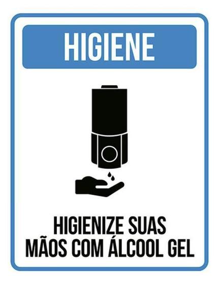 Imagem de Kit 10 Placa Higienize Suas Mãos Com Alcool Gel Azul 36X46