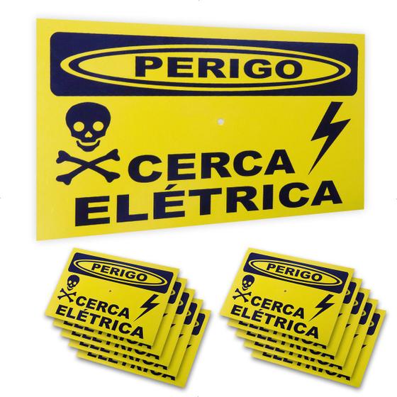 Imagem de Kit 10 Placa Perigo Cuidado Cerca Elétrica Alumínio
