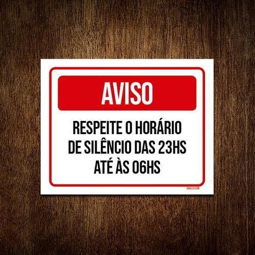 Imagem de Kit 10 Placa Sinalização Aviso Respeite Horário De Silêncio