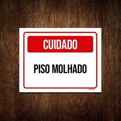 Imagem de Kit 10 Placa Sinalização - Cuidado Piso Molhado Vermelho