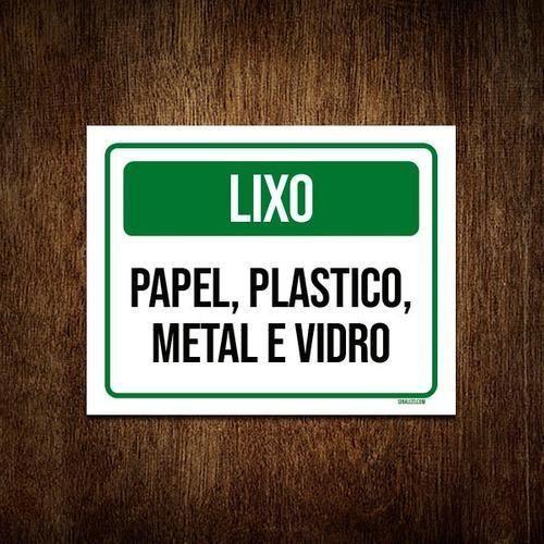 Imagem de Kit 10 Placa Sinalização Lixo Papel Plástico Metal Vidro Ver