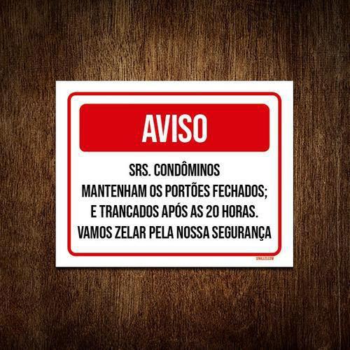 Imagem de Kit 10 Placa Vermelha Aviso Confôminos Trancado 20 Horas