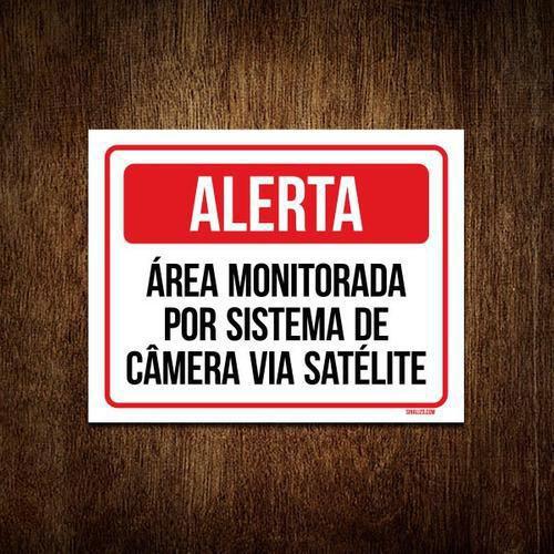 Imagem de Kit 10 Placas Alerta Área Monitorada Sistema Câmera Satelite