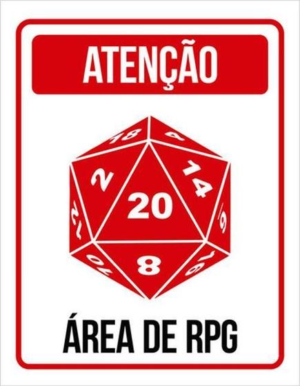 Imagem de Kit 10 Placas Decorativa Dado D20 Atenção Área De Rpg 36X46