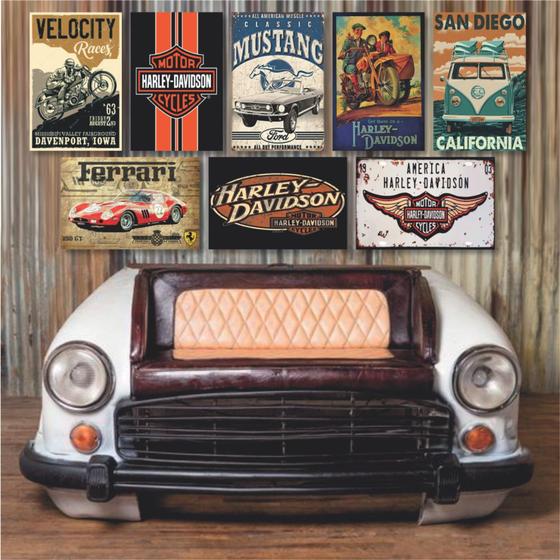 Imagem de Kit 10 Placas Decorativas Retro Vintage Carros Garagem Motos