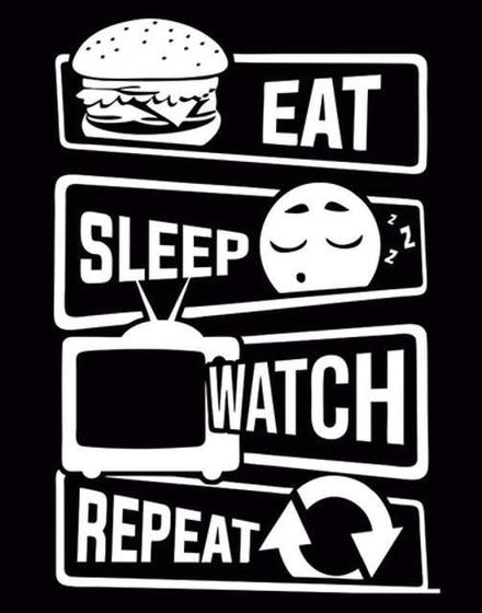 Imagem de Kit 10 Placas Eat Sleep Watch Repeat Preta 36X46