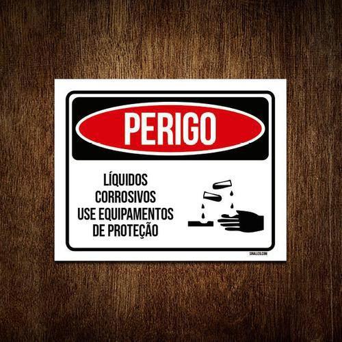 Imagem de Kit 10 Placas Perigo Líquidos Corrosivos Use Proteção