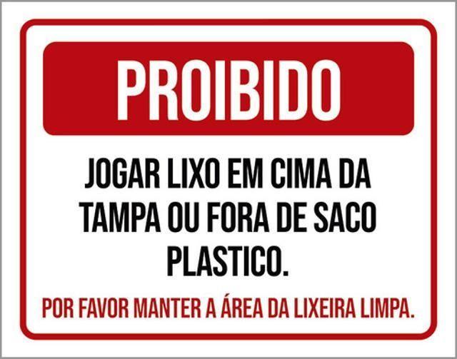 Imagem de Kit 10 Placas Proibido Jogar Lixo Tampa Fora Saco Plástico