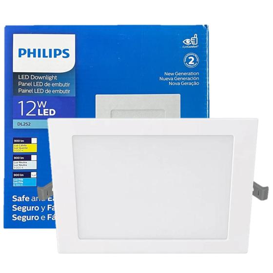 Imagem de Kit 10 Plafon Quadrado Embutir 12w Philips Branco Frio 6500K