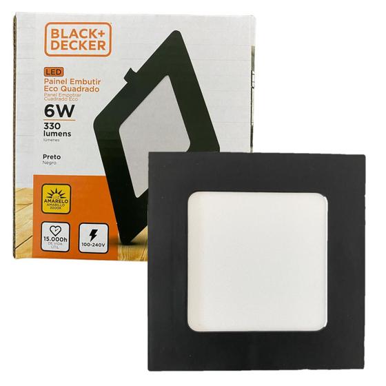 Imagem de Kit 10 Plafon Quadrado Embutir 6w Preto 12x12 Branco Quente 3000K