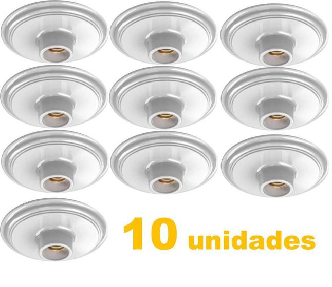 Imagem de Kit 10 Plafons Plástico Branco Soquete E27 Porcelana Fazplas