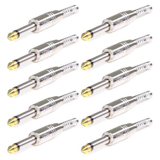 Imagem de Kit 10 Plug Conector P10 Mono Voik PRTM-P10 Com Mola Prata
