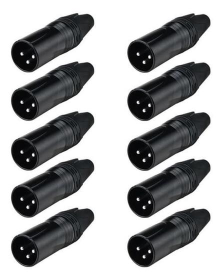 Imagem de Kit 10 Plug Conector Xlr Canon Macho Lu71226Bk Preto Luminos