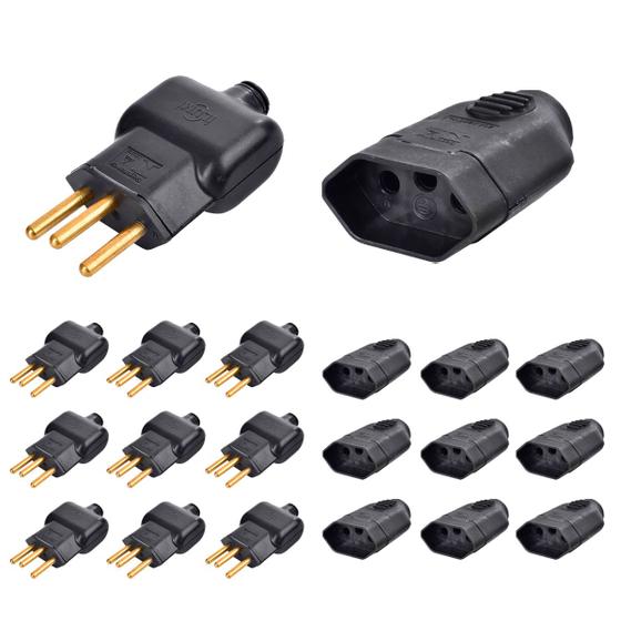 Imagem de Kit 10 Plug Macho 10a 2P+T com 10 Tomada Fêmea 10a 2P+T