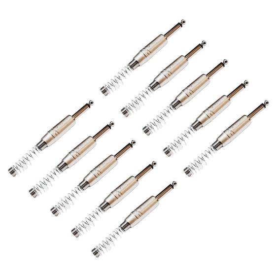 Imagem de Kit 10 Plug P10 Macho Mono Com Mola Profissional Roxtone