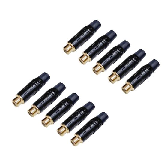 Imagem de Kit 10 Plug Rca Fêmea Profissional Preto Dourado Preto Mxt