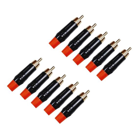 Imagem de Kit 10 Plug RCA Macho Metal Profissional Preto Dourado MXT