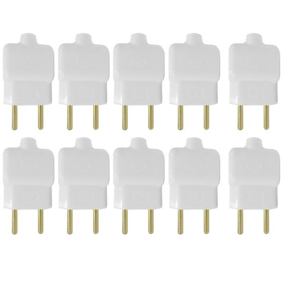 Kit 10 Plug Tomada Pino Macho Prensa Cabo 2P Branco 10A 250V Menor preço em Kit 10 Plug Tomada Pino Macho Prensa Cabo 2P Branco 10A 250V