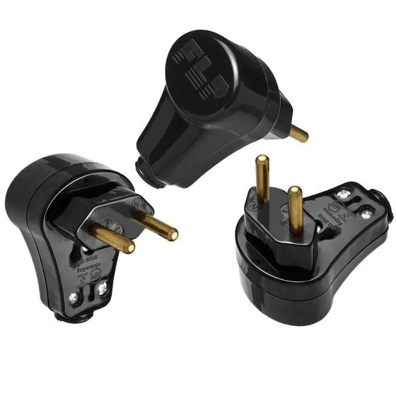 Kit 10 Plugue Pino Macho Prensa Cabo 90º 2p 10A Nbr Preto 127v e 250v Menor preço em Kit 10 Plugue Pino Macho Prensa Cabo 90º 2p 10A Nbr Preto 127v e 250v