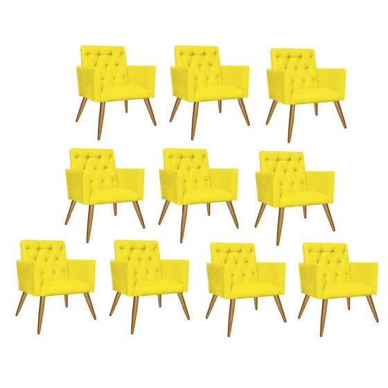 Imagem de Kit 10 Poltrona Cadeira Decorativa Fernanda  Pé Palito Para Sala de Estar Recepção Escritório Suede Amarelo - Damaffê Móveis