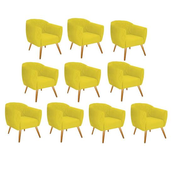 Imagem de Kit 10 Poltrona Cadeira Decorativa  Ludi Pés Palito Sala de Estar Recepção Escritório material sintético Amarelo - KDAcanto Móveis