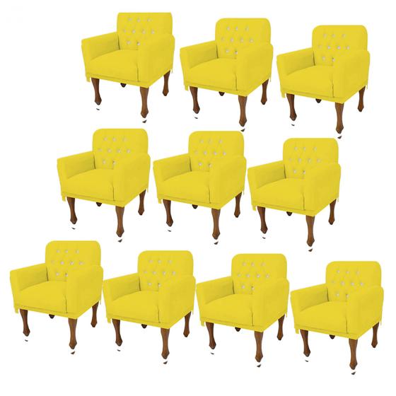 Imagem de Kit 10 Poltrona Cadeira Decorativa  Mona com Strass Sala de Estar Recepção Escritório material sintético Amarelo - Damaffê Móveis