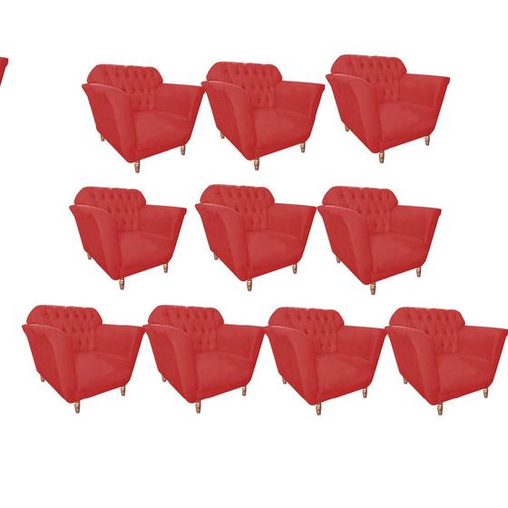 Imagem de Kit 10 Poltrona Cadeira Decorativa  Ster com Capitone  Sala de Estar Recepção Escritório material sintético Vermelho - KDAcanto Móveis