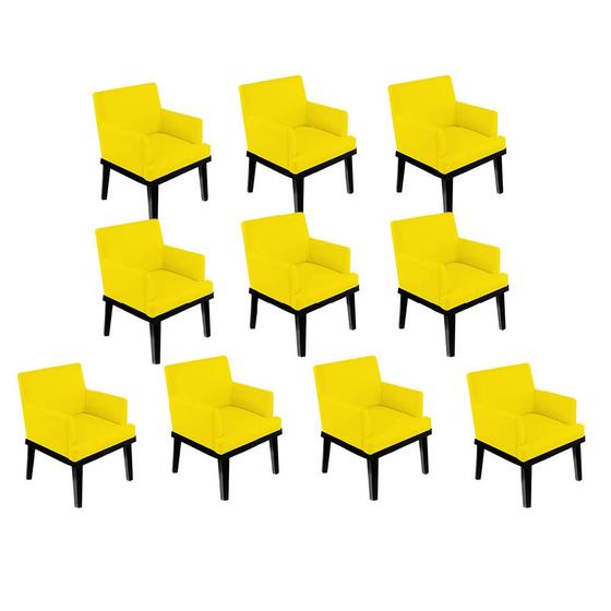 Imagem de Kit 10 Poltrona Cadeira Decorativa  Vitória Pés Madeira Sala de Estar Recepção Escritório Consultório material sintético Amarelo - Damaffê Móveis