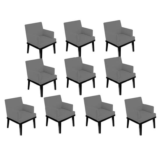 Imagem de Kit 10 Poltrona Cadeira Decorativa  Vitória Pés Madeira Sala de Estar Recepção Escritório Consultório material sintético Cinza - KDAcanto Móveis