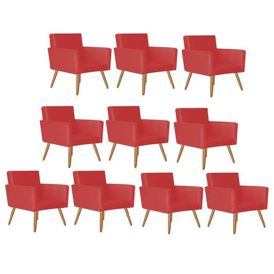 Imagem de Kit 10 Poltrona Cadeira Nina Decorativa Recepção Sala De Estar material sintético Vermelho - DAMAFFÊ MÓVEIS