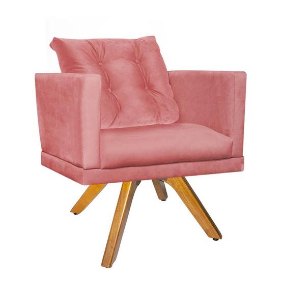 Imagem de Kit 10 Poltrona Milena Confort Base Giratória Carvalho Com Almofada Sala Recepção Escritório Suede Rose Gold - DAMAFFÊ MÓVEIS
