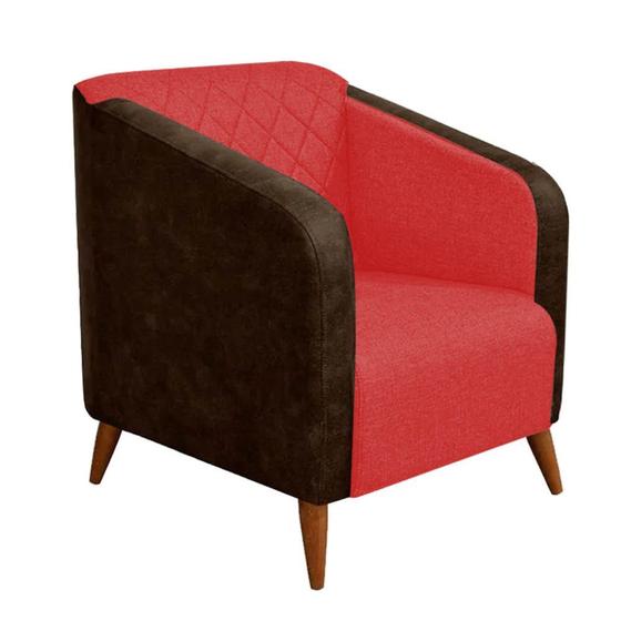 Imagem de Kit 10 Poltrona Silmara Compose Tecido Sintético Nozes Decorativa   Pés Madeira 2 Lugares Sala de Estar Recepção Escritório Consultório Suede Vermelho