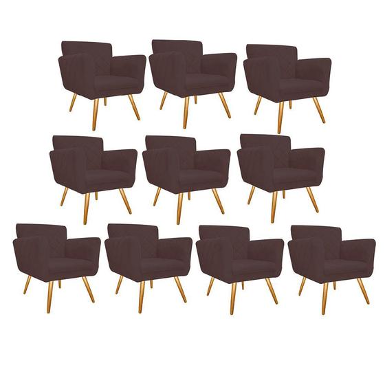 Imagem de Kit 10 Poltronas Cadeira Decorativa Cloe  Pé Palito Para Sala de Estar Recepção Escritório Suede Marrom - Damaffê Móveis