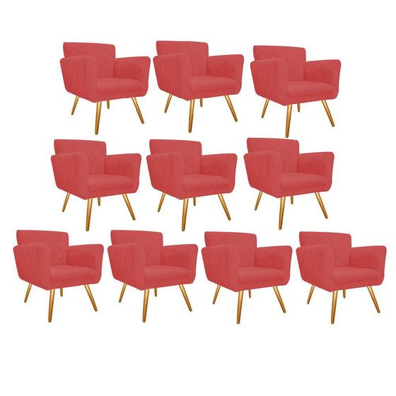 Imagem de Kit 10 Poltronas Cadeira Decorativa Cloe  Pé Palito Para Sala de Estar Recepção Escritório Suede Vermelho - KDAcanto Móveis