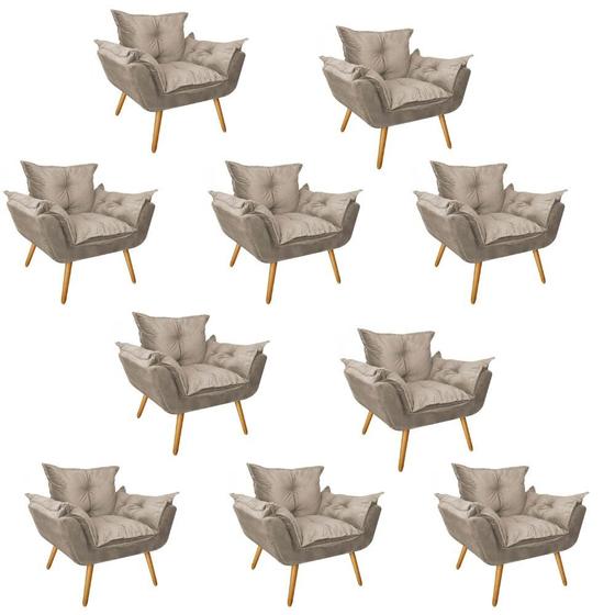 Imagem de Kit 10 Poltronas Fatte Confort Decorativa Recepção Salão de Beleza Sala Suede Cappuccino Claro - Ahazzo Móveis