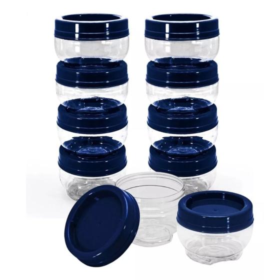 Imagem de Kit 10 Porta Temperos Condimentos Empilhável Encaixe Azul
