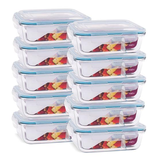 Kit 10 Pote Hermético Vidro Divisória Resistente Marmita Fitnes 1040ml Menor preço em Kit 10 Pote Hermético Vidro Divisória Resistente Marmita Fitnes 1040ml