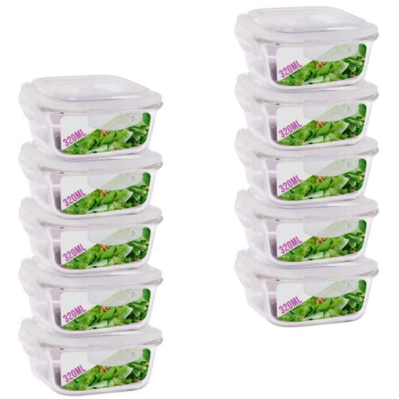 Kit 10 Pote Tampa Hermetica Quadrado de Vidro 320ml Alimento - PRATICASA Imagem de Kit 10 Pote Tampa Hermetica Quadrado de Vidro 320ml Alimento