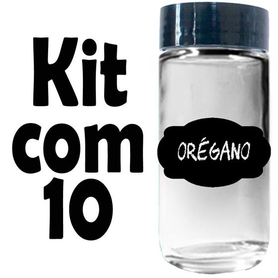 Imagem de Kit 10 Pote Tempero Condimento Vidro 100ml +  10 tampas + 12 etiquetas impressas